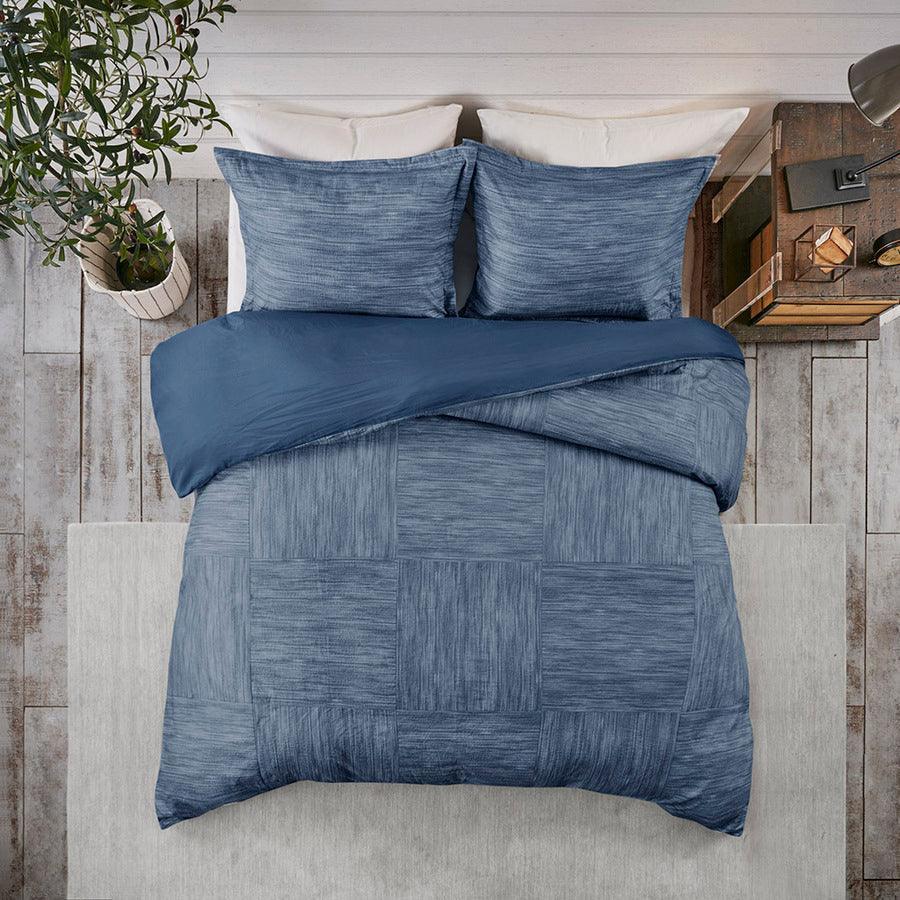 Walter Transitional 3 Piece Printed Seersucker Duvet Cover Set King/Cal King Navy Olliix.com