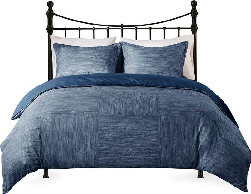 Walter Transitional 3 Piece Printed Seersucker Duvet Cover Set King/Cal King Navy Olliix.com