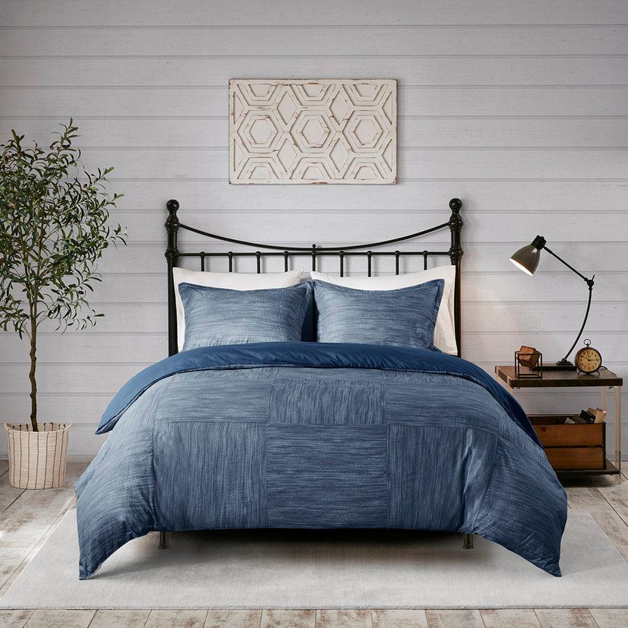 Walter Transitional 3 Piece Printed Seersucker Duvet Cover Set King/Cal King Navy Olliix.com