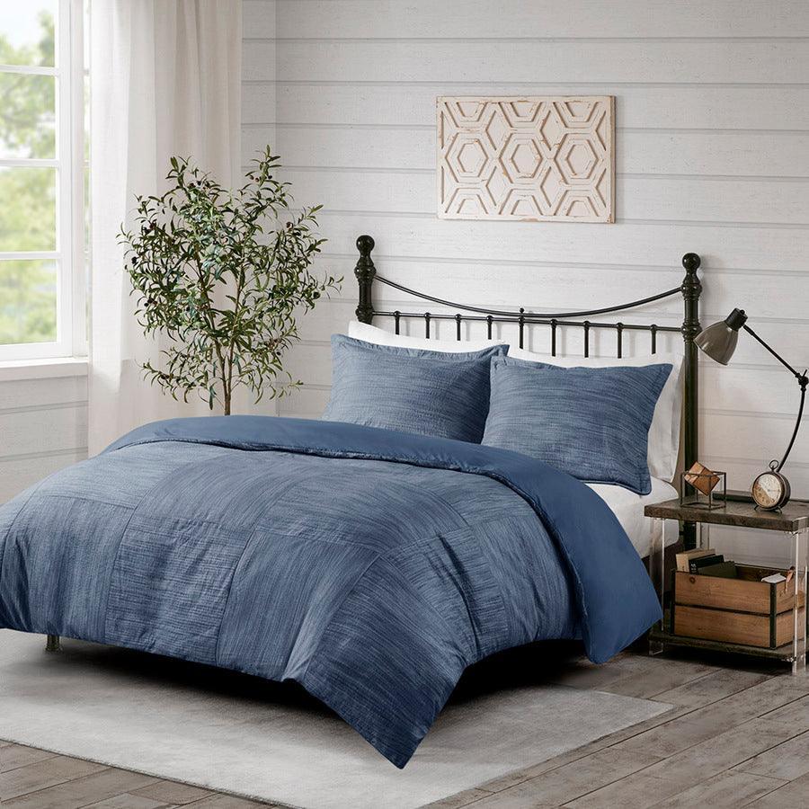 Walter Transitional 3 Piece Printed Seersucker Duvet Cover Set King/Cal King Navy Olliix.com