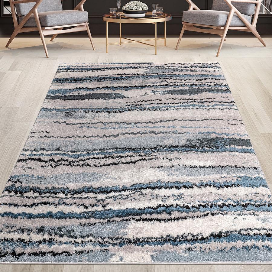 Watercolor Abstract Stripe Woven Area Rug Blue MP35-8043 Olliix.com