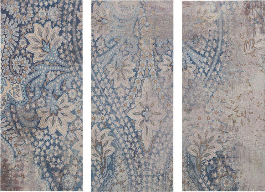 Weathered Damask Walls Printed Linen 3 Piece Set Blue Olliix.com