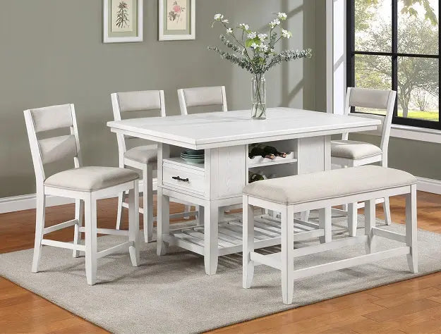 Wendy White Counter Height Dining Bench Crown Mark