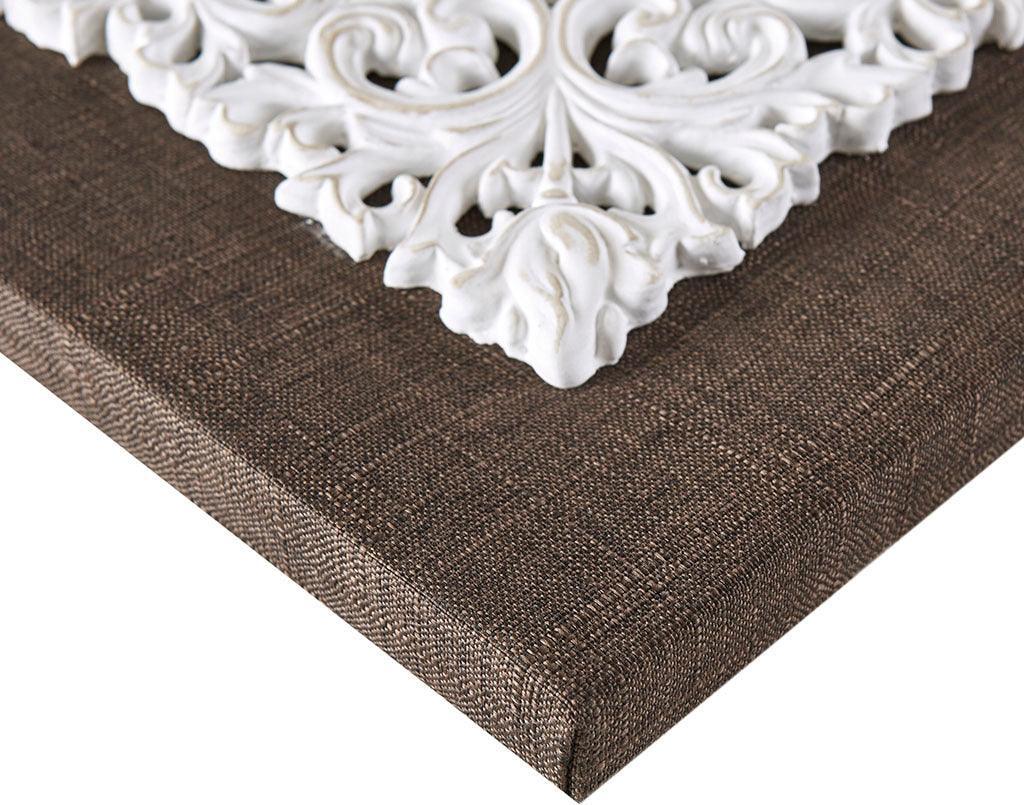 White Mandala Trinity 3D Embellished Linen Canvas 3 Piece Wall Art White & Brown Olliix.com