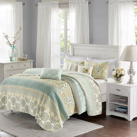 Willa Full/Queen 6 Piece Reversible Coverlet Set Green Olliix.com