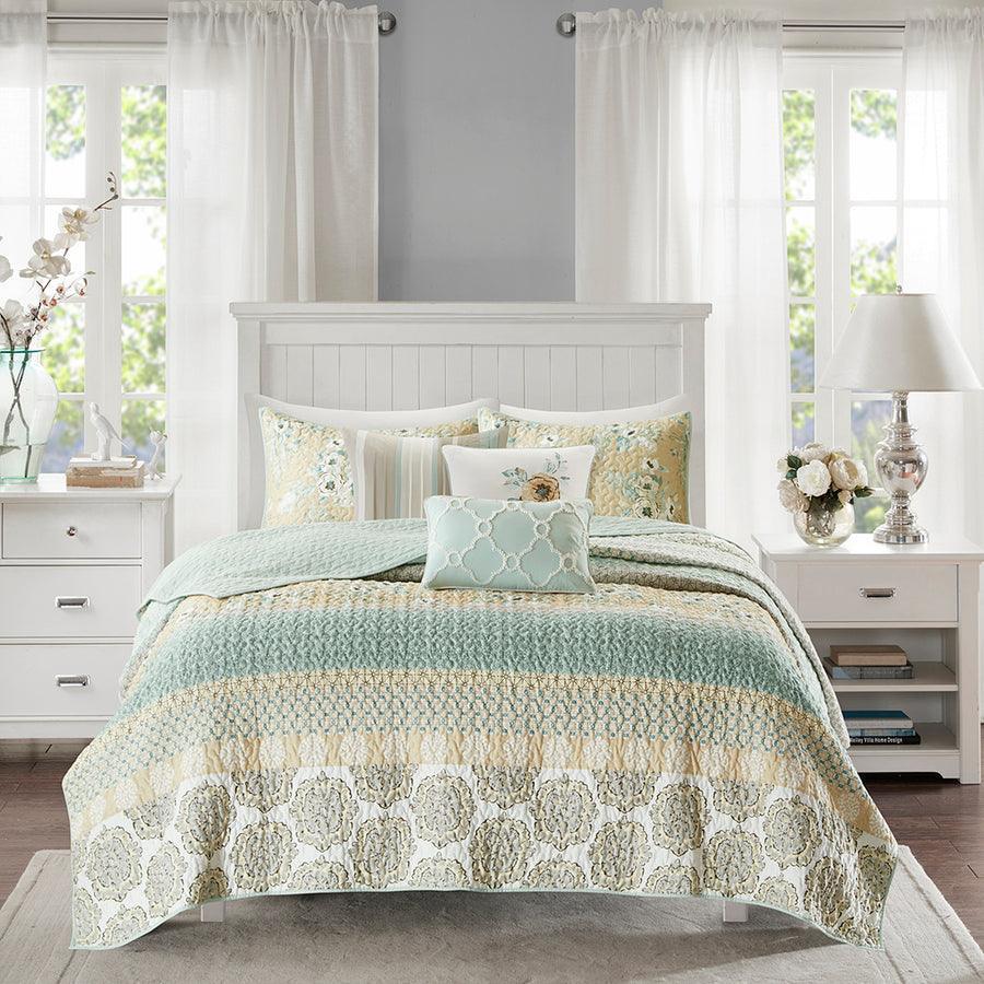 Willa Full/Queen 6 Piece Reversible Coverlet Set Green Olliix.com