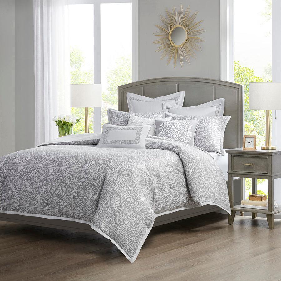 Windham Jacquard Comforter Set Grey Olliix.com