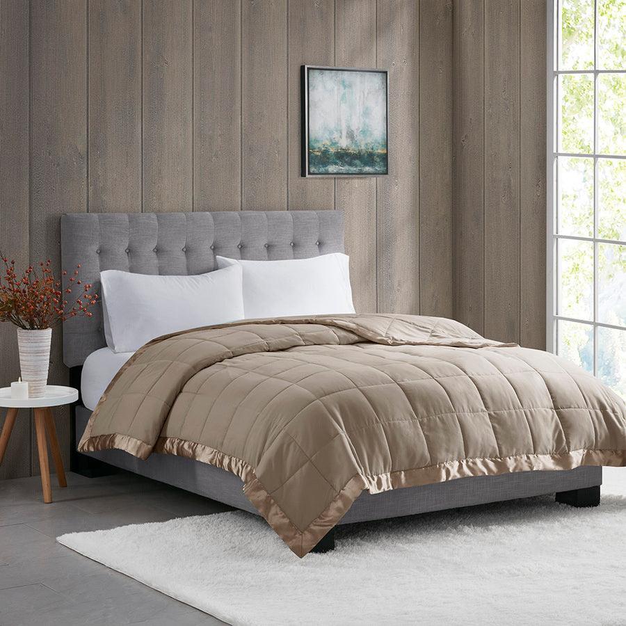 Windom Casual All Season Microfiber Down Alt Blanket with 3M Scotchgard Full/Queen Brown Olliix.com