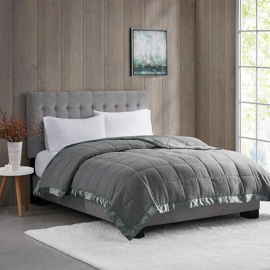 Windom Casual All Season Microfiber Down Alt Blanket with 3M Scotchgard Full/Queen Charcoal Olliix.com