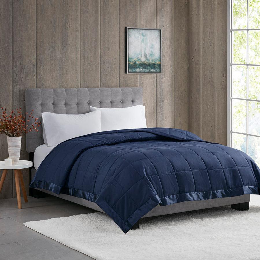 Windom Casual All Season Microfiber Down Alt Blanket with 3M Scotchgard Full/Queen Navy Olliix.com