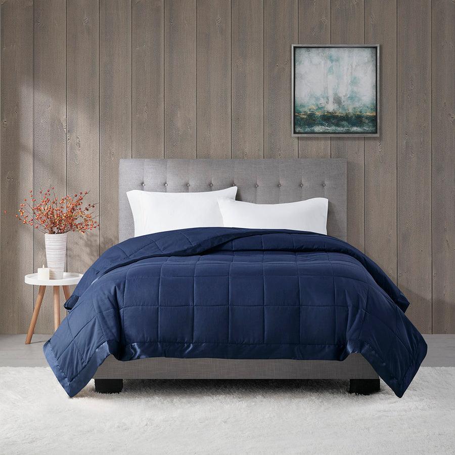 Windom Casual All Season Microfiber Down Alt Blanket with 3M Scotchgard Full/Queen Navy Olliix.com