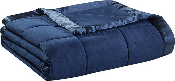 Windom Casual All Season Microfiber Down Alt Blanket with 3M Scotchgard Full/Queen Navy Olliix.com