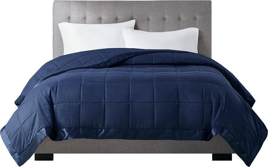 Windom Casual All Season Microfiber Down Alt Blanket with 3M Scotchgard Full/Queen Navy Olliix.com