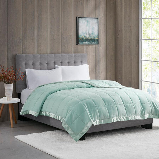 Windom Casual All Season Microfiber Down Alt Blanket with 3M Scotchgard Twin Seafoam Olliix.com