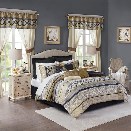 Windsor Queen 24 Piece Traditional Room In A Bag Black & Gold Olliix.com