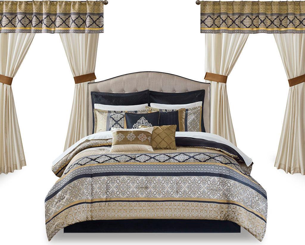 Windsor Queen 24 Piece Traditional Room In A Bag Black & Gold Olliix.com