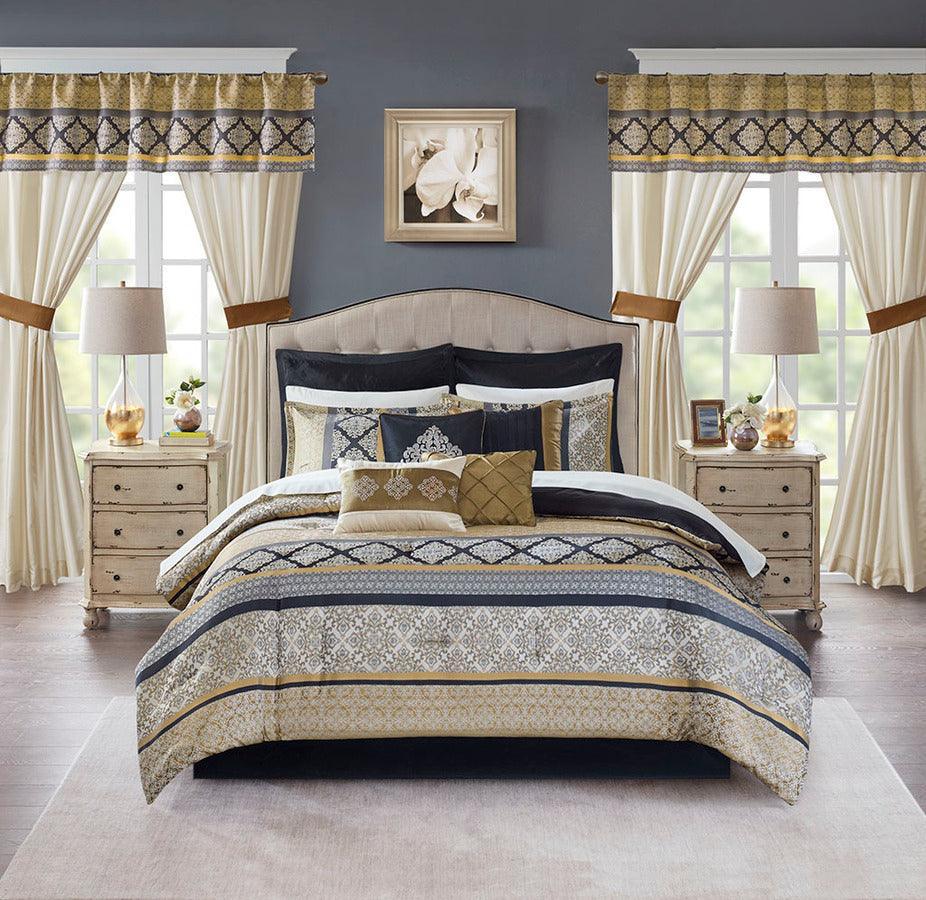 Windsor Queen 24 Piece Traditional Room In A Bag Black & Gold Olliix.com