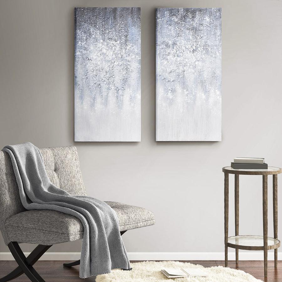 Winter Glaze Heavy Textured Canvas with Glitter Embellishment 2 Piece Set Blue & White Olliix.com