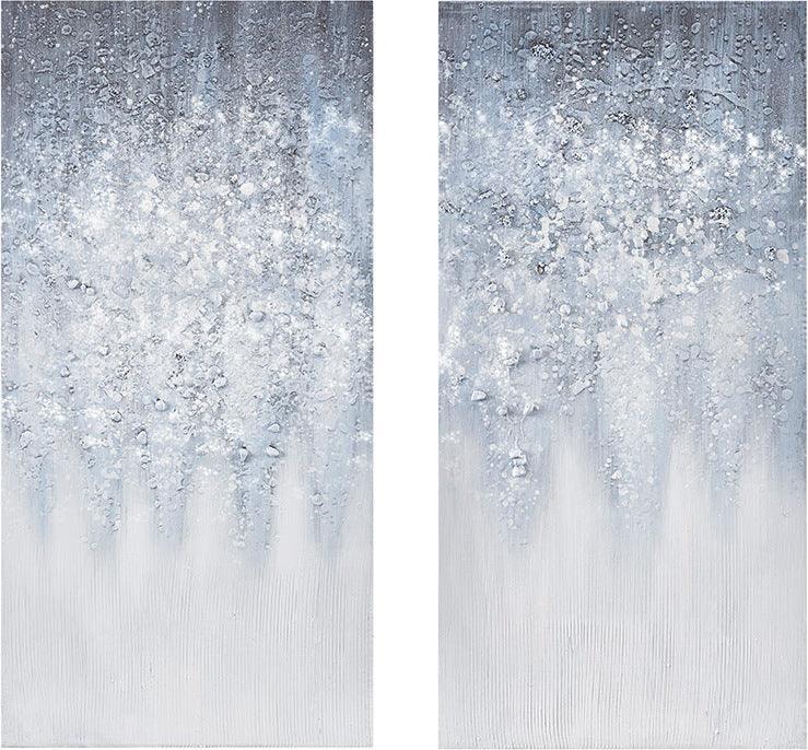 Winter Glaze Heavy Textured Canvas with Glitter Embellishment 2 Piece Set Blue & White Olliix.com