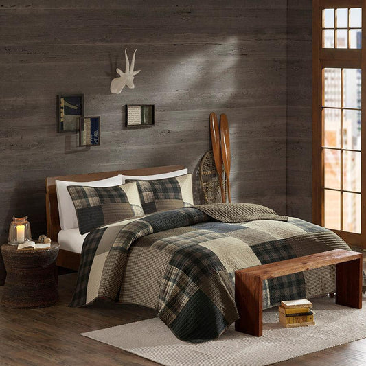 Winter Lodge/Cabin Hills Oversized Cotton Quilt Set King/Cal King Tan Olliix.com