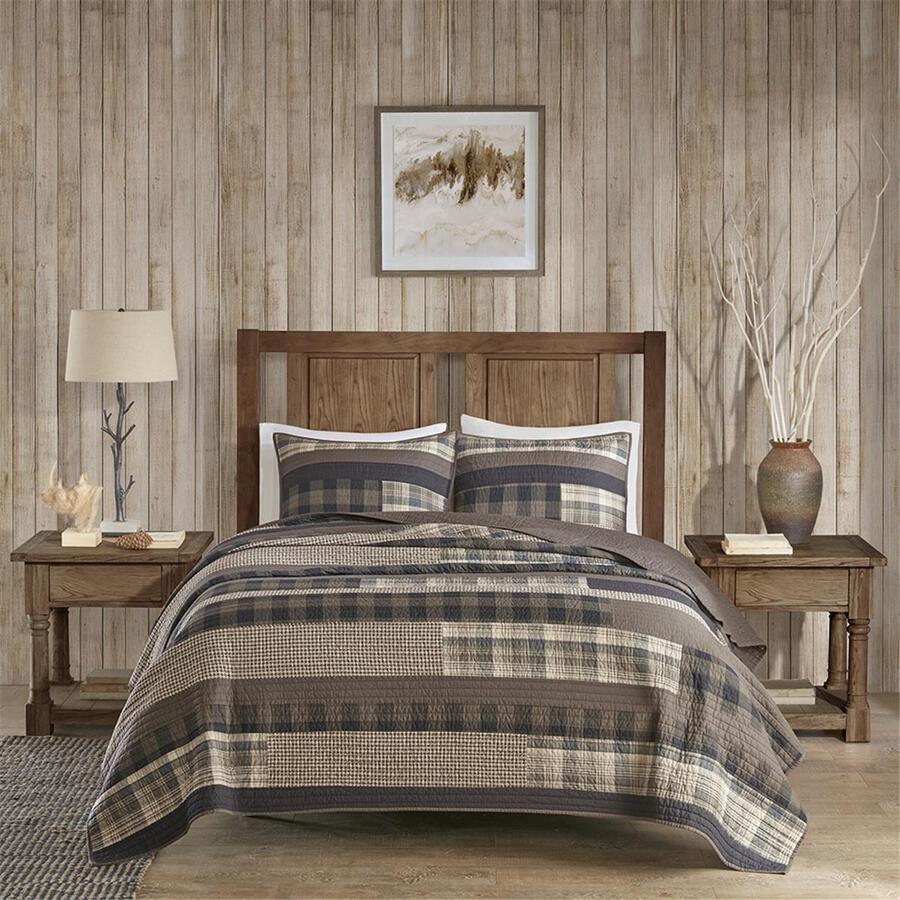 Winter Lodge/Cabin Plains 1 Cotton Oversized Quilt Mini Set King/Cal King Taupe Olliix.com