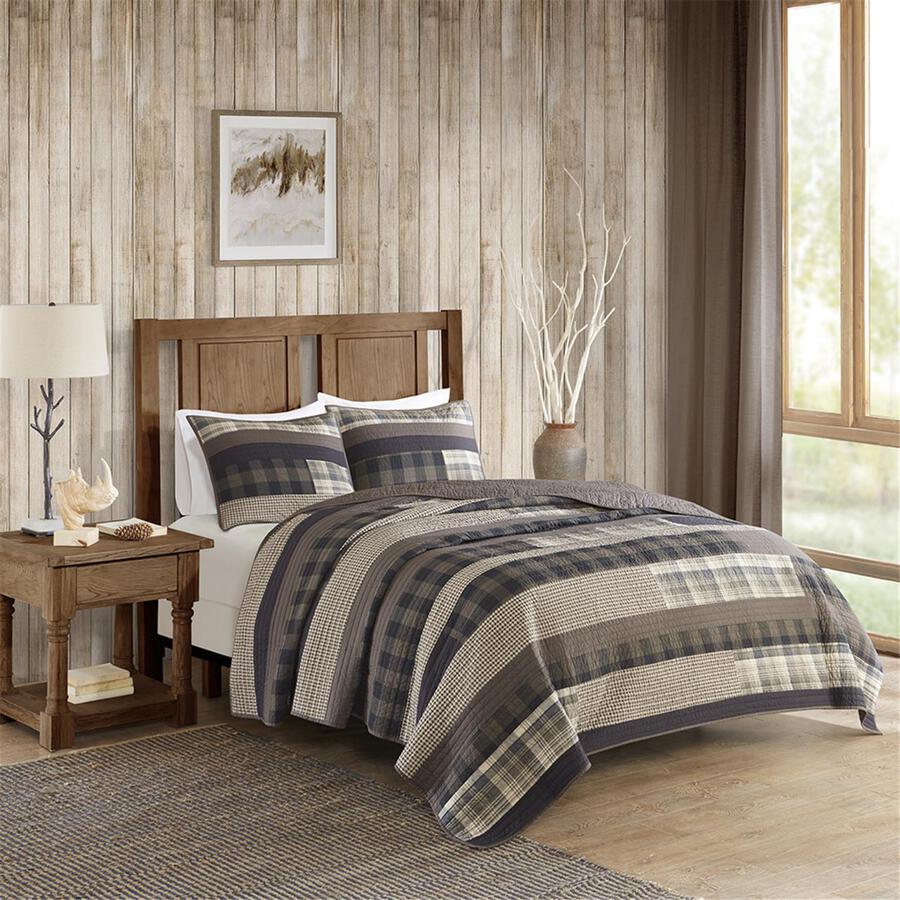 Winter Lodge/Cabin Plains 1 Cotton Oversized Quilt Mini Set King/Cal King Taupe Olliix.com