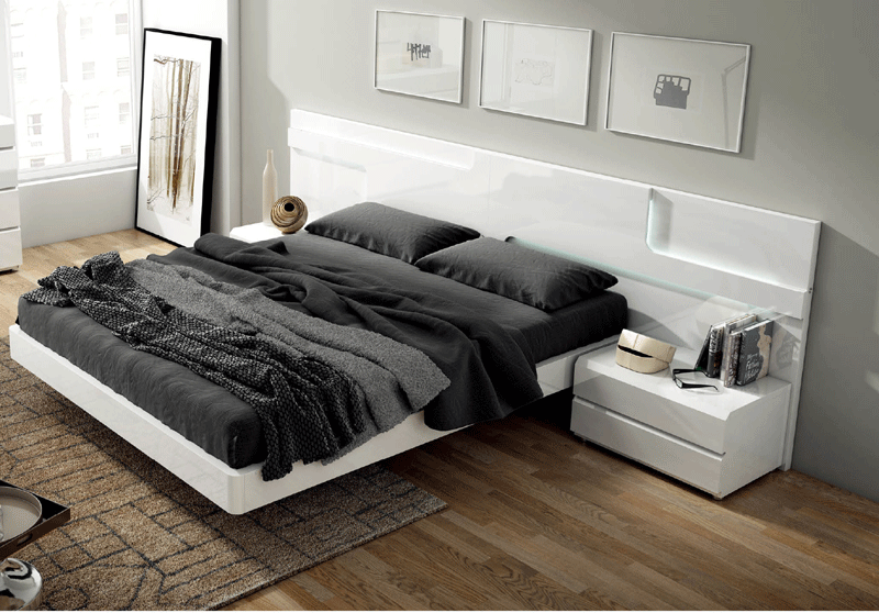 ESF Furniture - Sara Queen Bed with Wooden Slats in Glossy White - SARABEDQ.S ESF Furniture