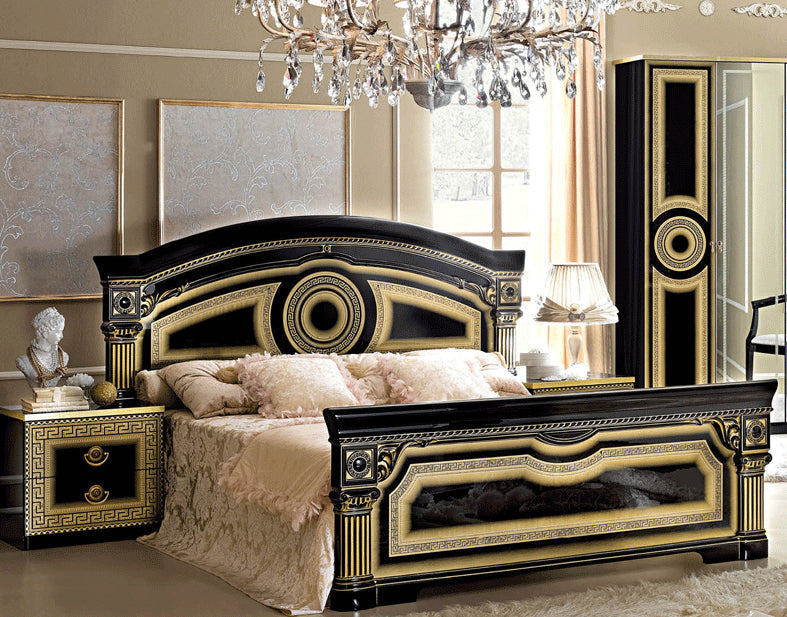 ESF Furniture - Aida 5 Piece Bedroom Eastern King Panel Bed Set in Black-Gold - AIDABEDK.SBLACK-GOLD-5SET ESF Furniture