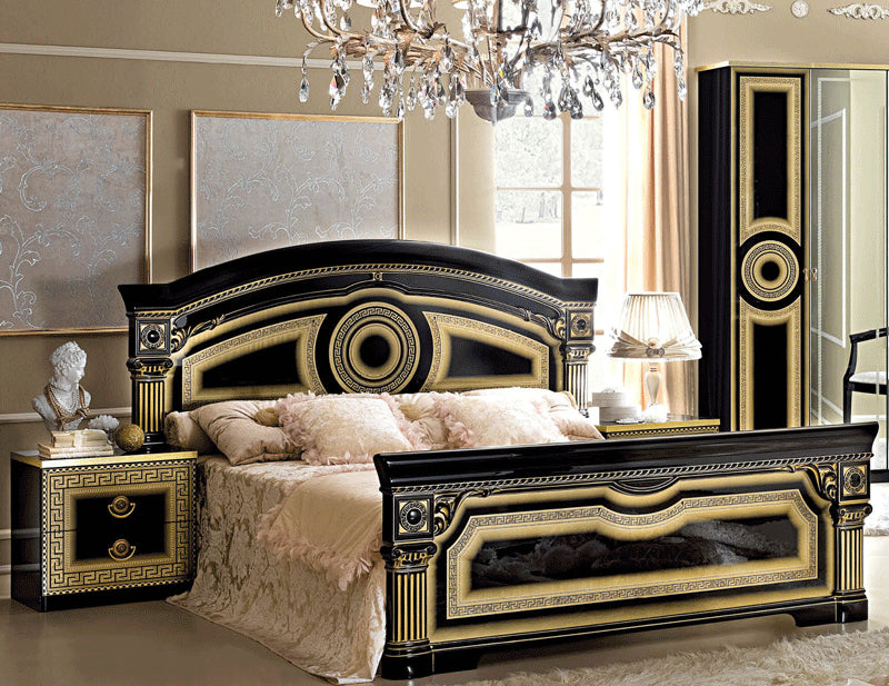 ESF Furniture - Aida 5 Piece Bedroom Queen Panel Bed Set in Black-Gold - AIDABEDQ.SBLACK-GOLD-5SET ESF Furniture