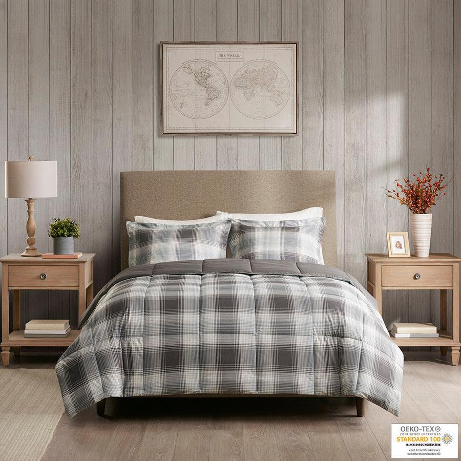 Woodsman Transitional Softspun Down Alternative Comforter Mini Set Gray King Olliix.com