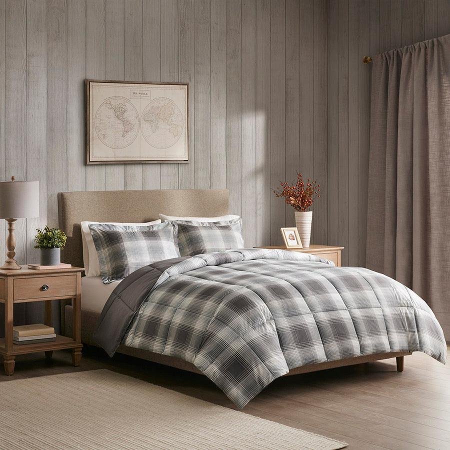 Woodsman Transitional Softspun Down Alternative Comforter Mini Set Gray King Olliix.com