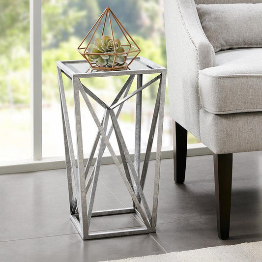 Zee Angular Mirror Accent Table Silver Olliix.com