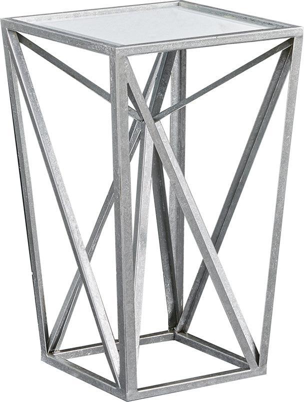 Zee Angular Mirror Accent Table Silver Olliix.com