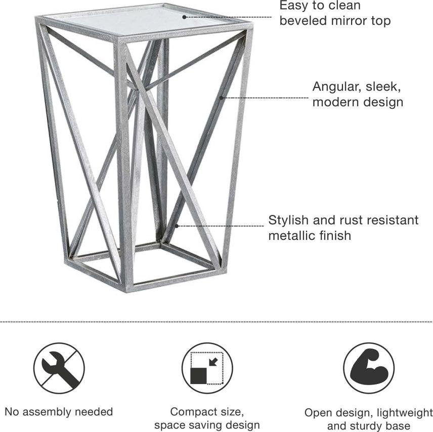 Zee Angular Mirror Accent Table Silver Olliix.com