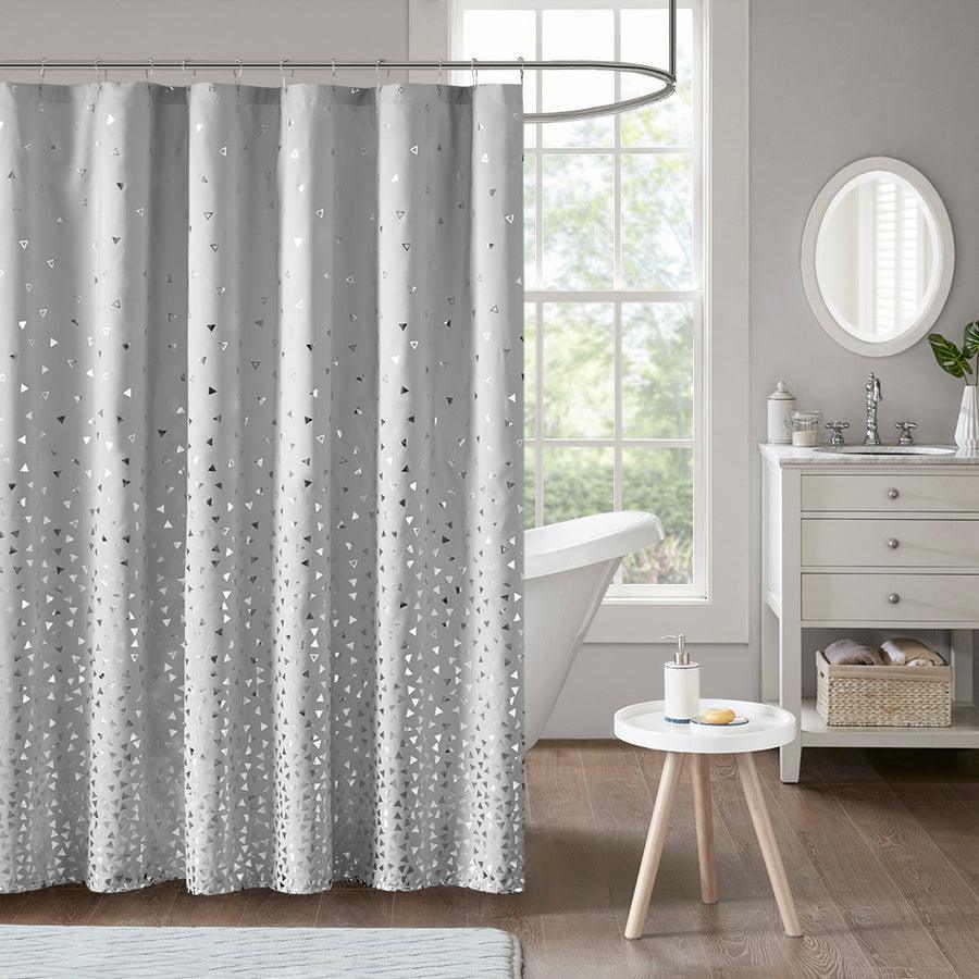 Zoey Metallic Printed Shower Curtain Grey & Silver Olliix.com