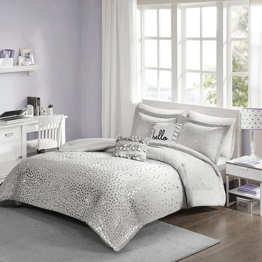 Zoey Metallic Triangle Print Comforter Set Gray & Silver Twin/Twin XL