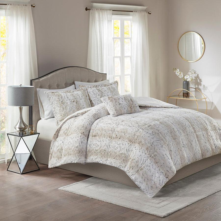 Zuri 3PC Faux Fur Comforter Set Snow Leopard Olliix.com