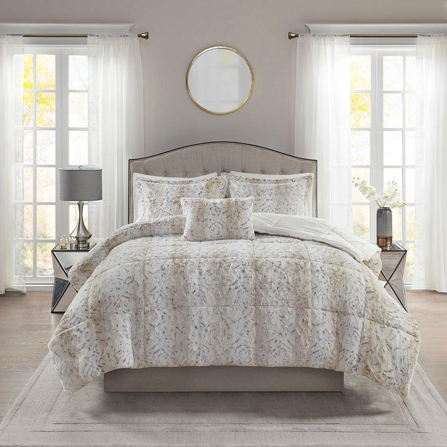 Zuri 3PC Faux Fur Comforter Set Snow Leopard Olliix.com