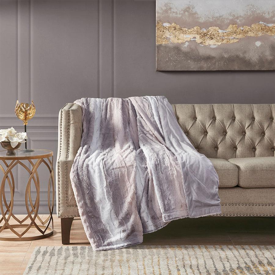 Zuri Glam/Luxury Oversized Faux Fur Throw 60"W x 70"L Blush & Gray Olliix.com