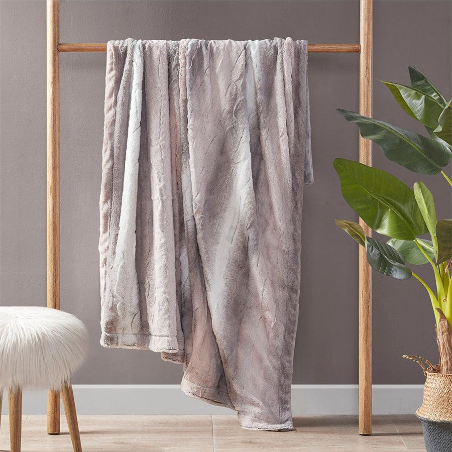 Zuri Glam/Luxury Oversized Faux Fur Throw 60"W x 70"L Blush & Gray Olliix.com