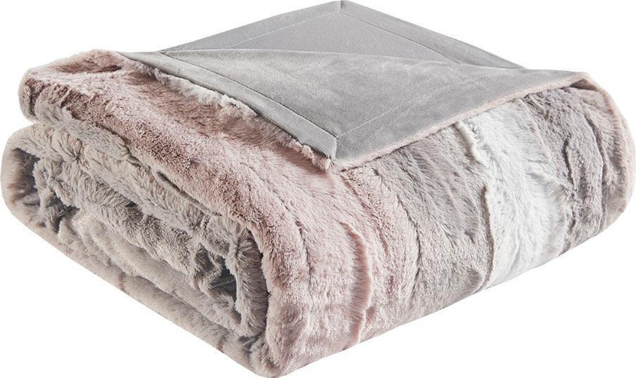 Zuri Glam/Luxury Oversized Faux Fur Throw 60"W x 70"L Blush & Gray Olliix.com