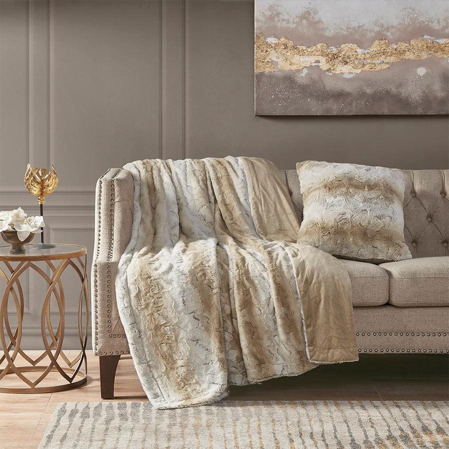 Zuri Luxury Faux Fur Square Pillow 20"W x 20"L Sand Olliix.com